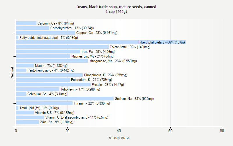 % Daily Value for Beans, black turtle soup, mature seeds, canned 1 cup (240g)