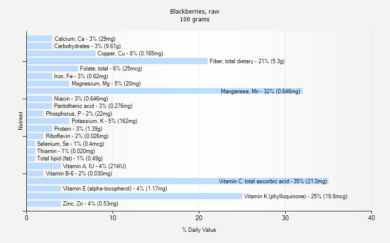 % Daily Value for Blackberries, raw 100 grams 