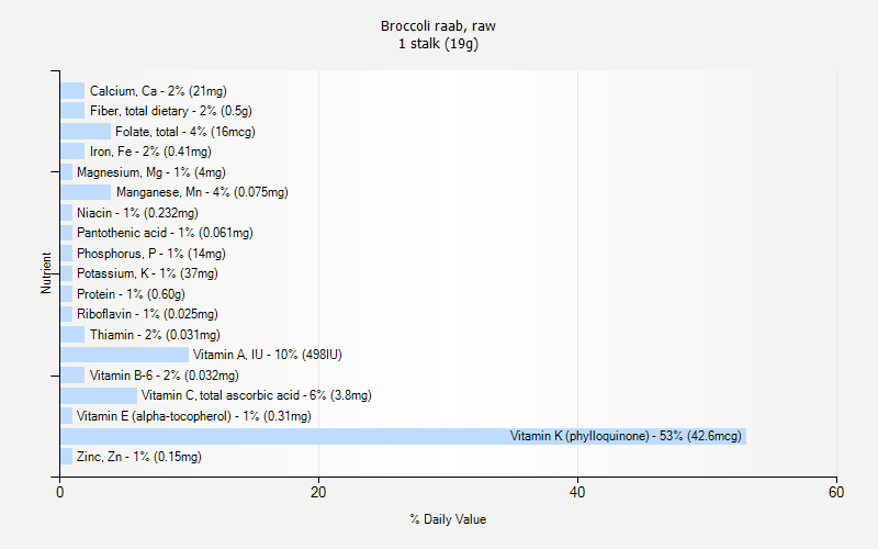 % Daily Value for Broccoli raab, raw 1 stalk (19g)