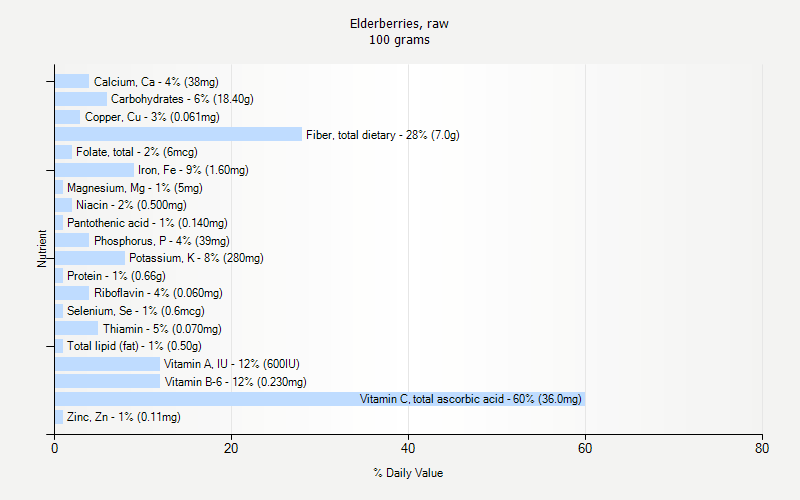 % Daily Value for Elderberries, raw 100 grams 