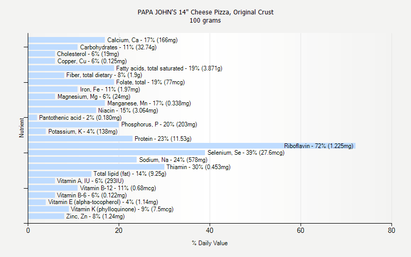 % Daily Value for PAPA JOHN'S 14" Cheese Pizza, Original Crust 100 grams 