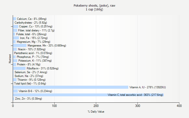 % Daily Value for Pokeberry shoots, (poke), raw 1 cup (160g)