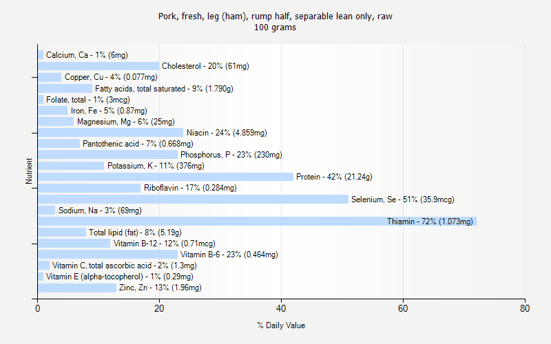 % Daily Value for Pork, fresh, leg (ham), rump half, separable lean only, raw 100 grams 