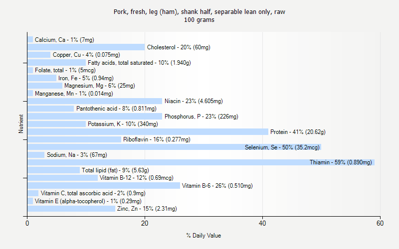 % Daily Value for Pork, fresh, leg (ham), shank half, separable lean only, raw 100 grams 