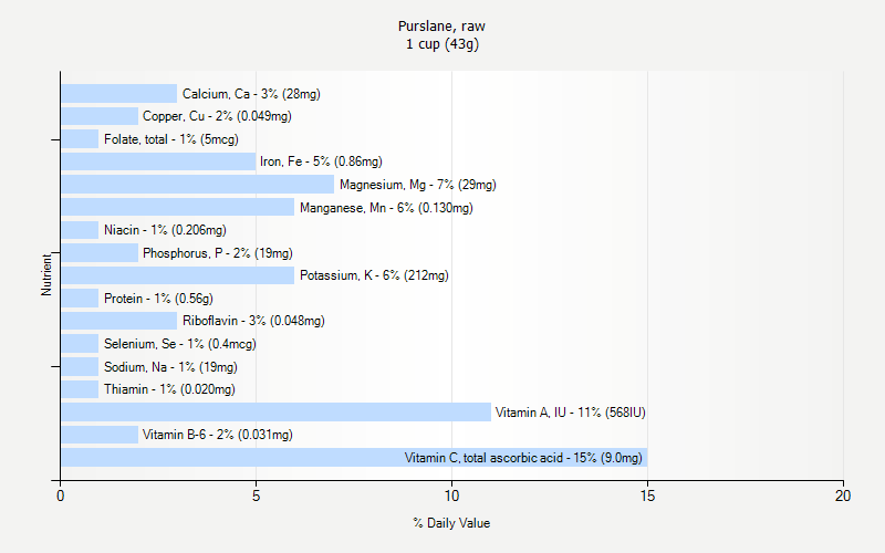 % Daily Value for Purslane, raw 1 cup (43g)